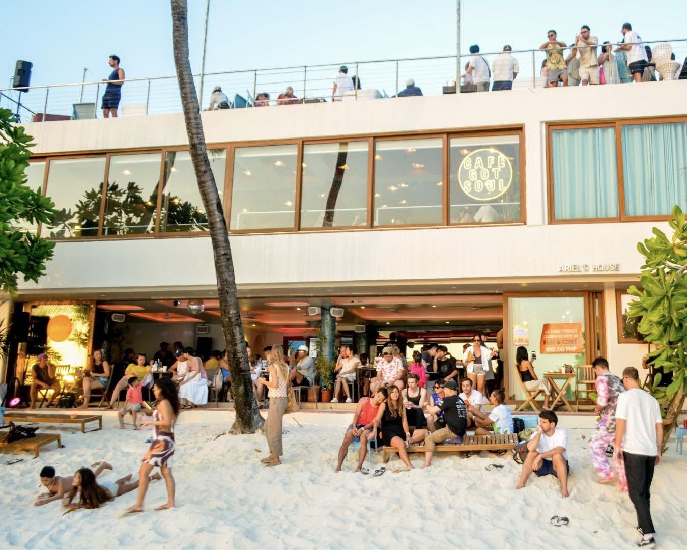 Cafe Got Soul beachfront bar and restaurant at sunset Station 1 Boracay Aklan Philippines